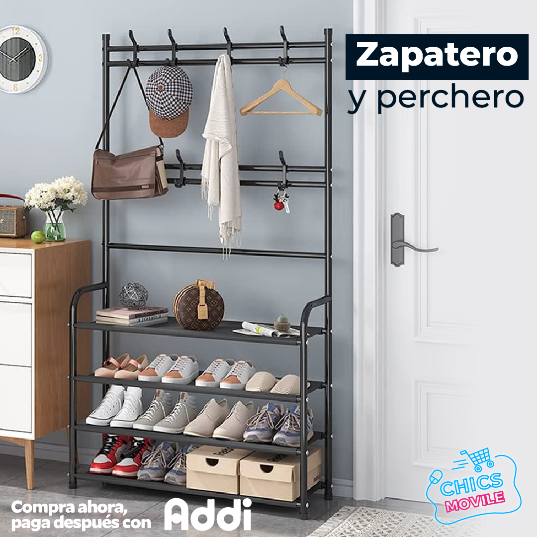 Perchero Multifuncional Con Zapatero 5 Niveles Grande 170cm Color Negro 👟🧥🏠