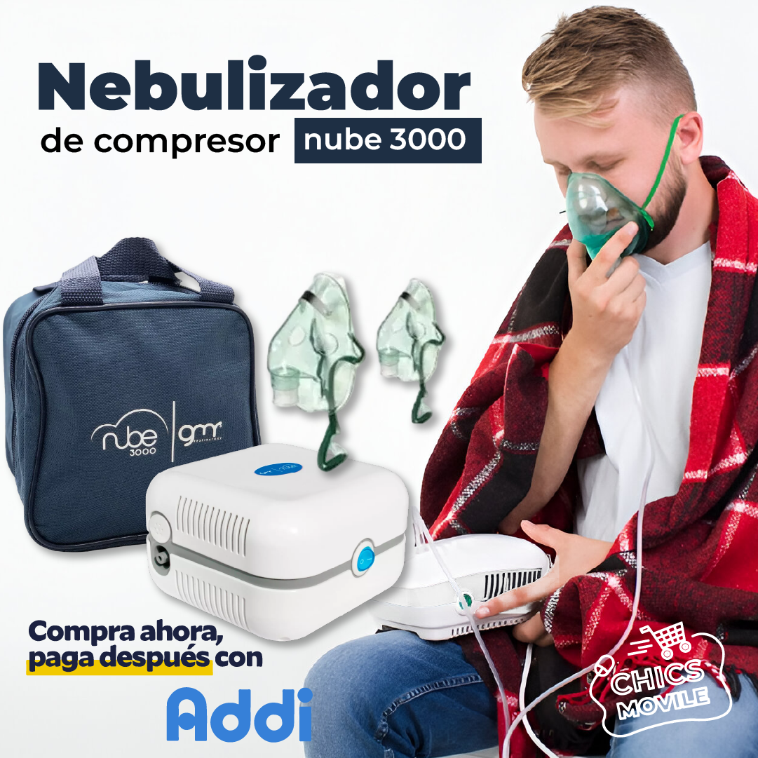 Nebulizador Adulto Pediatrico Nube + Tula ® 2 Mascarillas Color Blanco 110v/220v  🫁