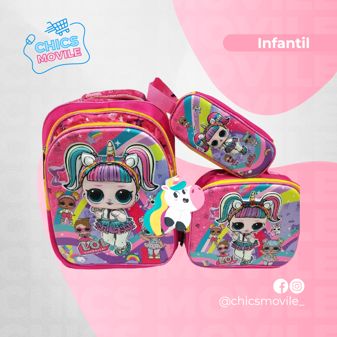 Kit Escolar: Maleta + Cartuchera + Lonchera 🎒