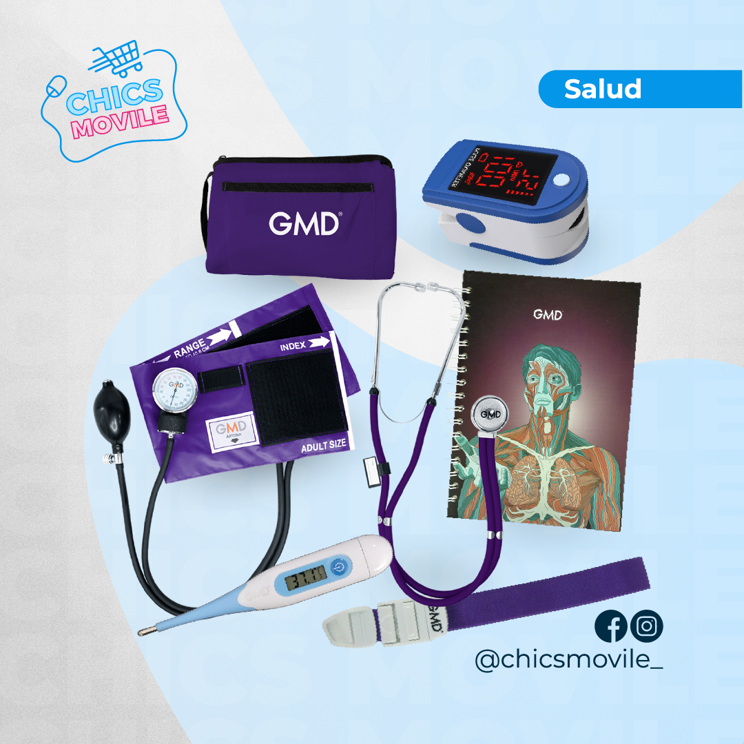 Kit de enfermería GMD Tensiómetro, Fonendoscopio + Oxímetro + Termómetro + Torniquete Elástico + Cuaderno GMD ✅🧑‍⚕️