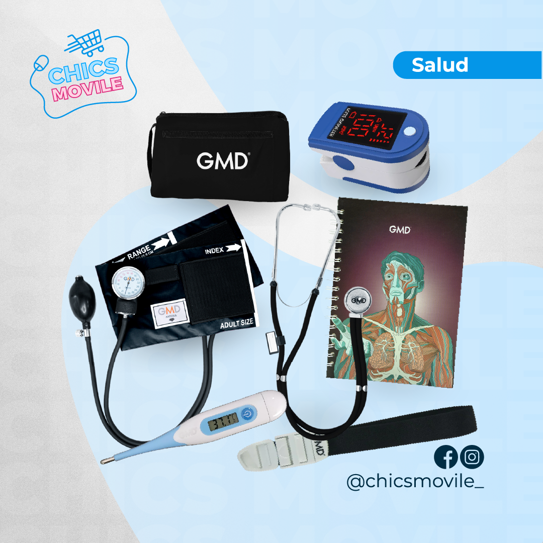 Kit de enfermería GMD Tensiómetro, Fonendoscopio + Oxímetro + Termómetro + Torniquete Elástico + Cuaderno GMD ✅🧑‍⚕️