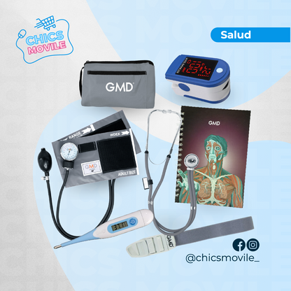 Kit de enfermería GMD Tensiómetro, Fonendoscopio + Oxímetro + Termómetro + Torniquete Elástico + Cuaderno GMD ✅🧑‍⚕️