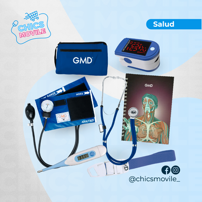 Kit de enfermería GMD Tensiómetro, Fonendoscopio + Oxímetro + Termómetro + Torniquete Elástico + Cuaderno GMD ✅🧑‍⚕️