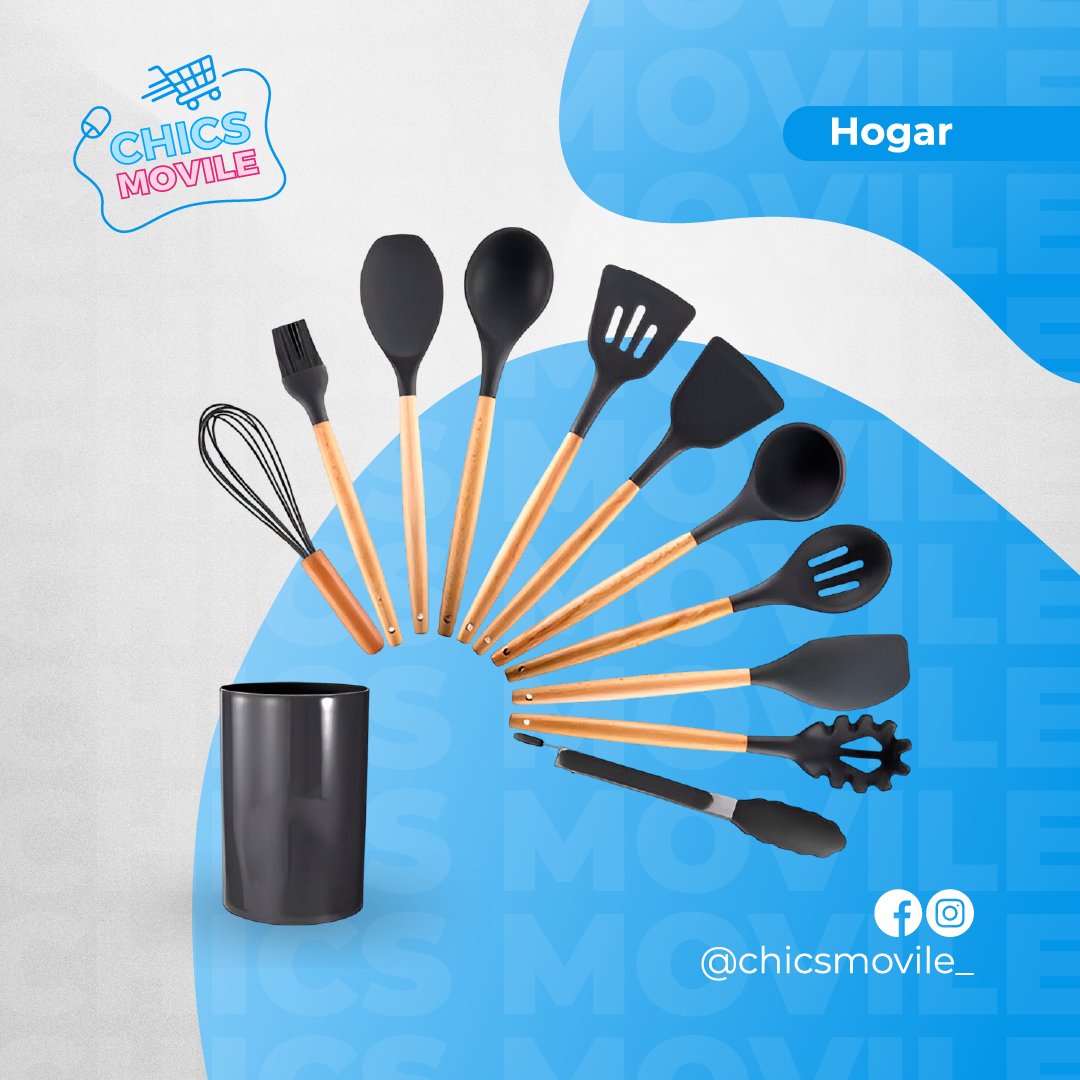 Set 12 Utensilios De Cocina Silicona Resistente Calor 👨‍🍳🍳