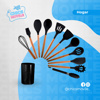 Set 12 Utensilios De Cocina Silicona Resistente Calor 👨‍🍳🍳