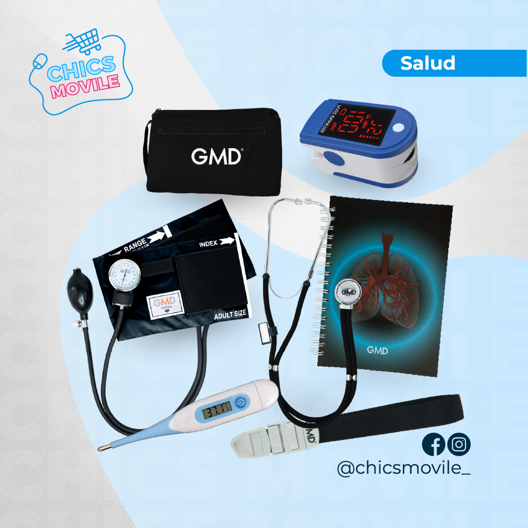 Kit de enfermería GMD Tensiómetro, Fonendoscopio + Oxímetro + Termómetro + Torniquete Elástico + Cuaderno GMD ✅🧑‍⚕️