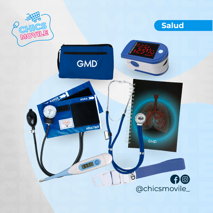 Kit de enfermería GMD Tensiómetro, Fonendoscopio + Oxímetro + Termómetro + Torniquete Elástico + Cuaderno GMD ✅🧑‍⚕️