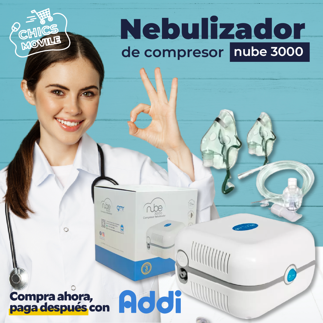 Nebulizador Adulto Pediatrico Nube + Tula ® 2 Mascarillas Color Blanco 110v/220v  🫁