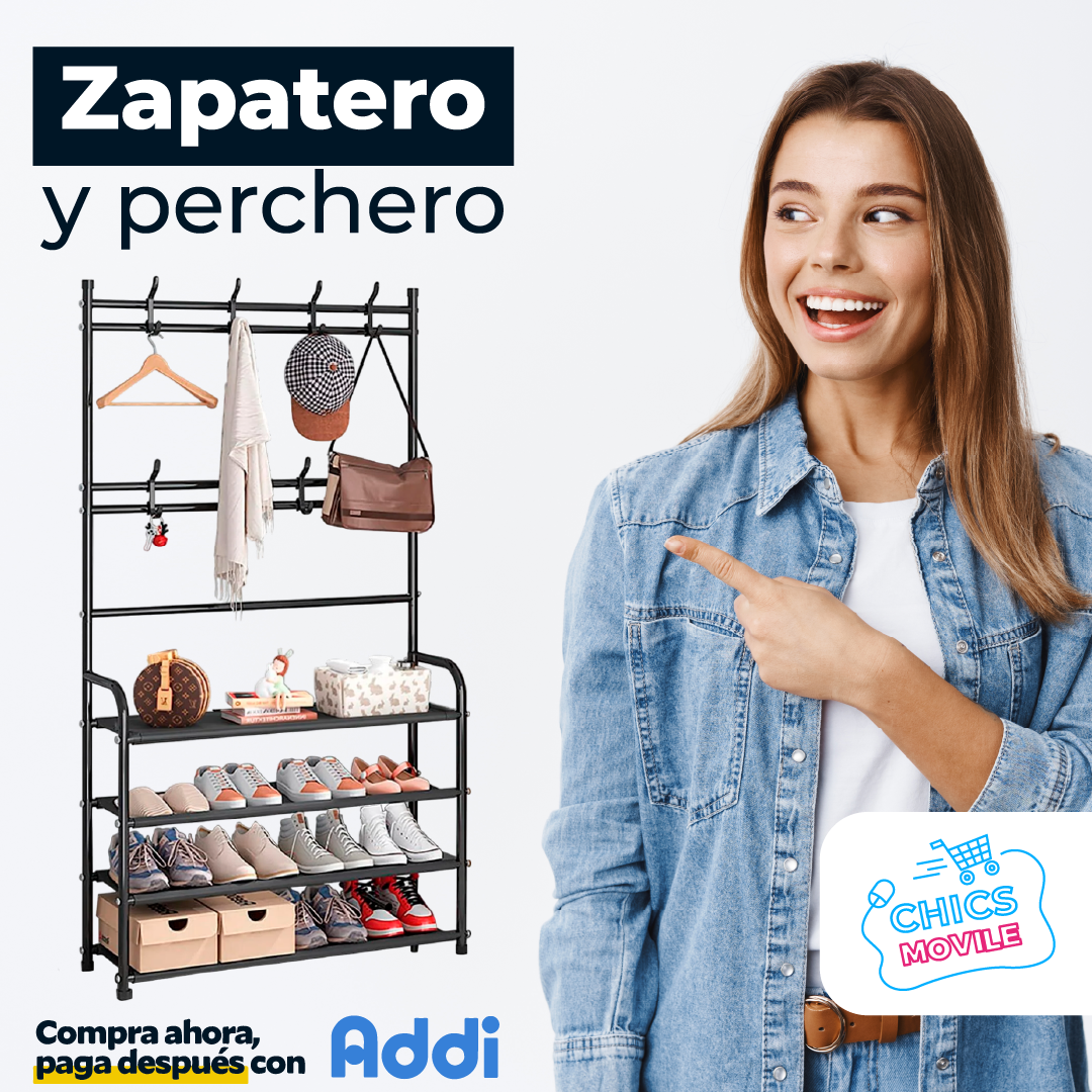 Perchero Multifuncional Con Zapatero 5 Niveles Grande 170cm Color Negro 👟🧥🏠