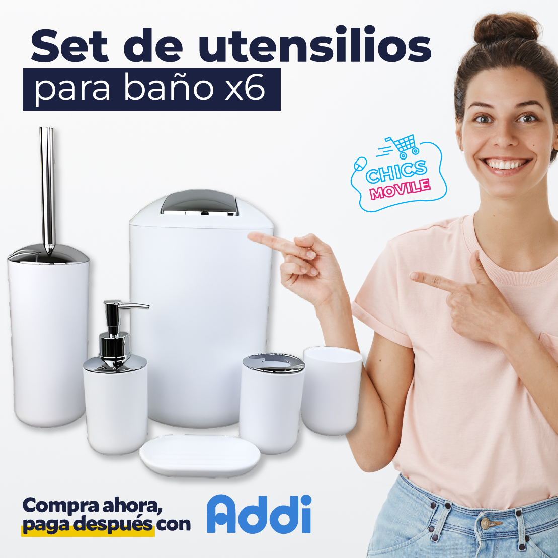 Set Utensilios Accesorios De Baño Jabonera Papelera Juego X6 🚻🛀