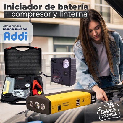 Iniciador Batería De Carro/Moto. Mini Compresor Infla Llantas 🔋🚘🏍️