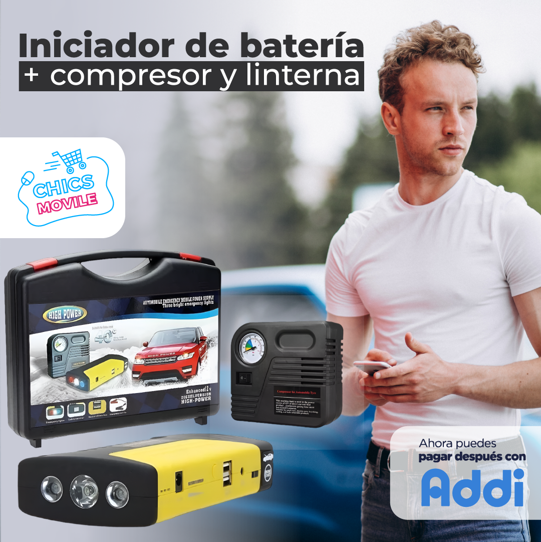 Iniciador Batería De Carro/Moto. Mini Compresor Infla Llantas 🔋🚘🏍️