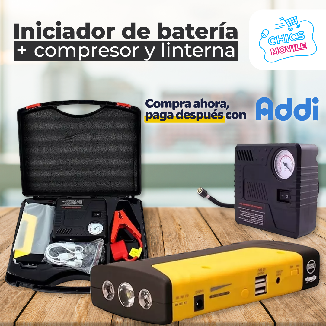 Iniciador Batería De Carro/Moto. Mini Compresor Infla Llantas 🔋🚘🏍️