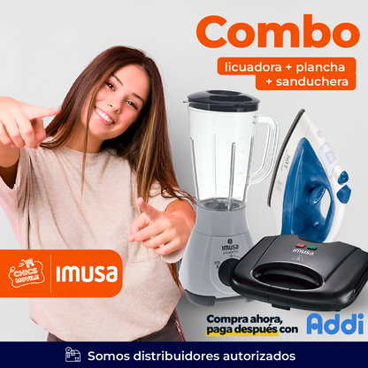 Combo IMUSA Licuadora 2L + Plancha + Sanduchera 🍲🏠