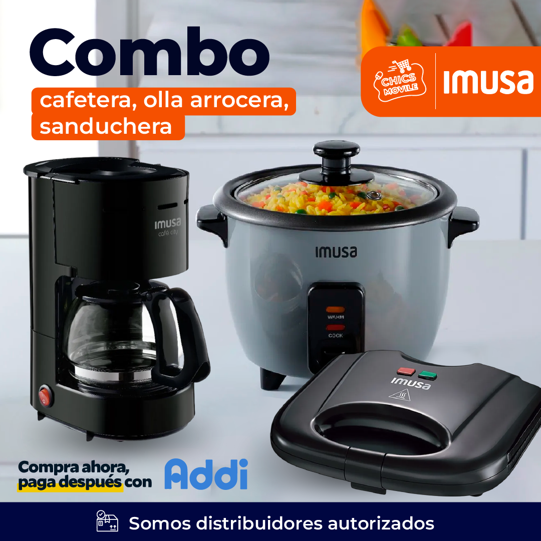 Combo IMUSA Olla Arrocera 5tz + Sanduchera + Cafetera 6tz ☕🍲