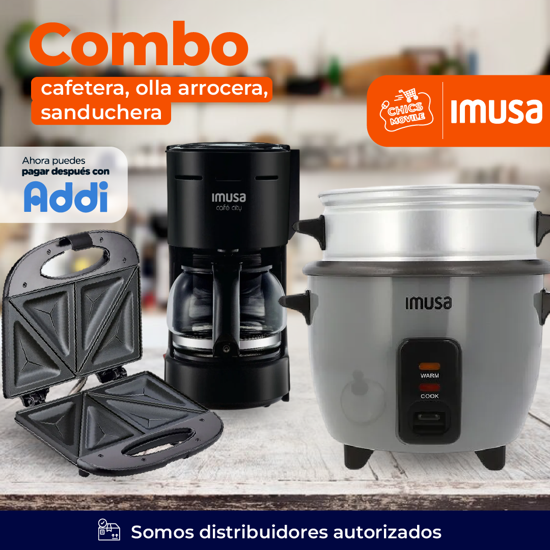 Combo IMUSA Olla Arrocera 5tz + Sanduchera + Cafetera 6tz ☕🍲