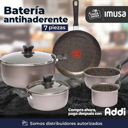 Bateria 7 Piezas Tapa Vidrio  IMUSA Talent Color Gris 👨🏻‍🍳🍲