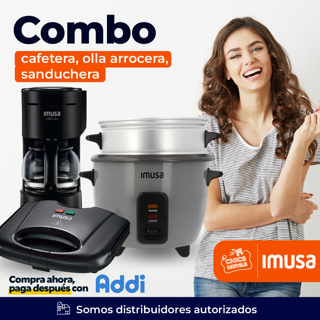 Combo IMUSA Olla Arrocera 5tz + Sanduchera + Cafetera 6tz ☕🍲