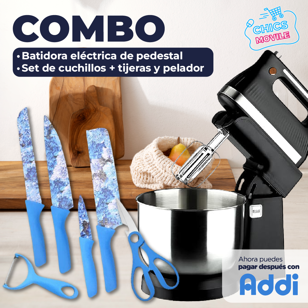 Batidora Electrica De Pedestal Tazón Sokany 4L 5 Velocidades 👨‍🍳 + Set De Cuchillos