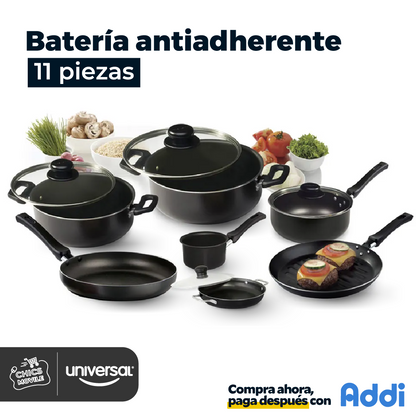 Juego De Ollas Universal 11 Piezas Antiadherente Color Negro 🍲🍚