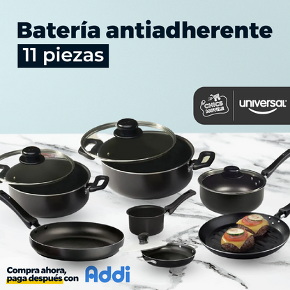 Juego De Ollas Universal 11 Piezas Antiadherente Color Negro 🍲🍚