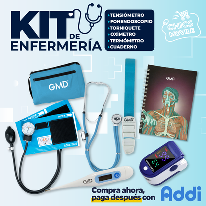 Kit de enfermería GMD Tensiómetro, Fonendoscopio + Oxímetro + Termómetro + Torniquete Elástico + Cuaderno GMD ✅🧑‍⚕️