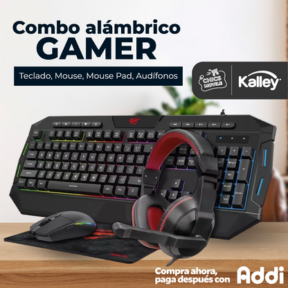 Combo KALLEY Alámbrico Gaming Teclado + Audífonos + Mouse 🎮🖥️🧒🏻