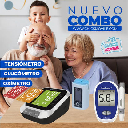 Tensiómetro Digital De brazo Valcri Modelo B25 con altavoz + Oximetro Valcri + Glucometro