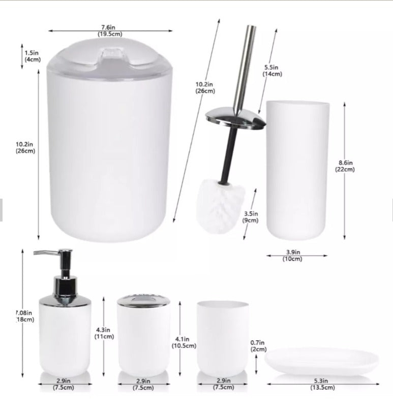 Set Utensilios Accesorios De Baño Jabonera Papelera Juego X6 🚻🛀