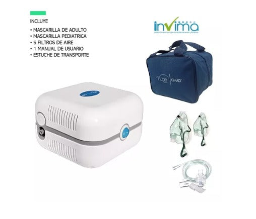 Nebulizador Adulto Pediatrico Nube + Tula ® 2 Mascarillas Color Blanco 110v/220v  🫁