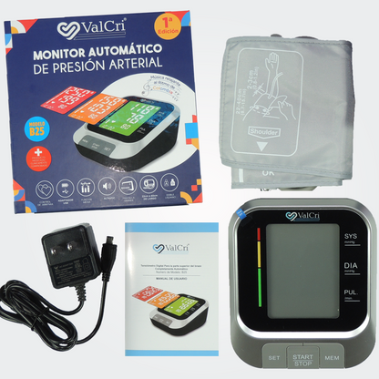 Tensiómetro Digital De brazo Valcri Modelo B25 con altavoz + Oximetro Valcri + Glucometro